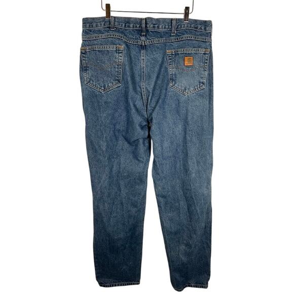 Carhartt Men's Relaxed Fit Tapered Leg Jean 42 x 36 Denim Blue Pockets Workwear - Picture 2 of 8